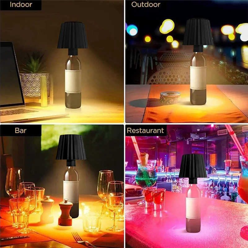 ABRB-Lampu Botol Nirkabel, Lampu Botol Peredupan Stepless 3 Warna, Lampu Botol Anggur LED Lampu Meja Tanpa Kabel Portabel untuk Bar