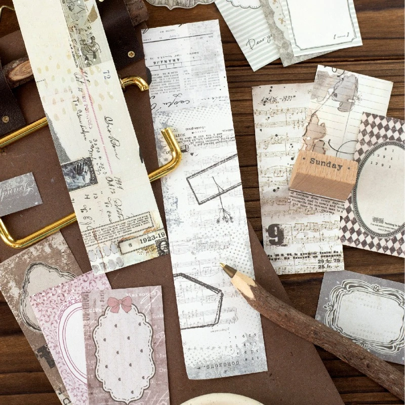 Vintage Lace Border Label Landscape Memo Pad Creative DIY Junk Journal Material Collage Scrapbooking Stationery