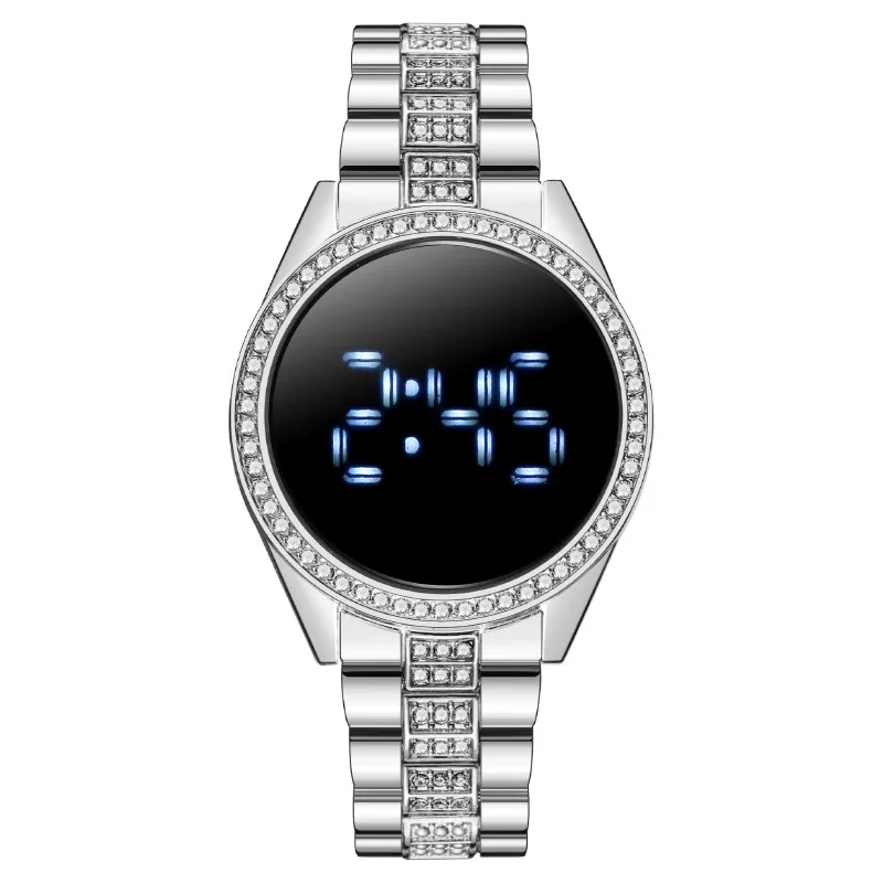 

Fashion Round Quartz LED Digital Dial Casual Wrist Watches Stainless Strap Fashionable Clock Waterproof Wristwatch for Women