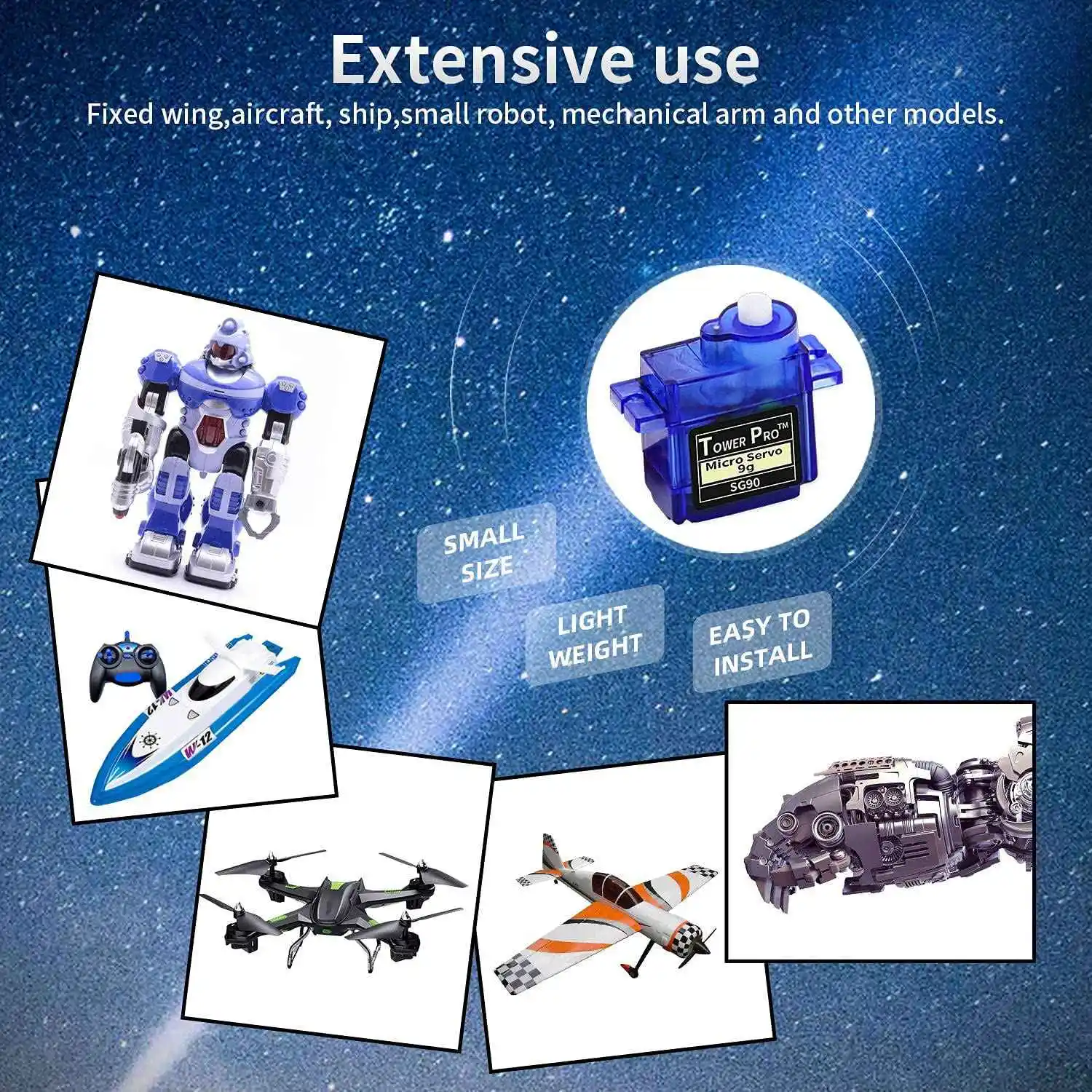 ABXE-10Pcs SG90 Micro-Servo Motor Mini 9G For Arduino RC Robot Helicopter Airplane Boat Controls