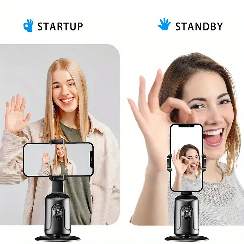 Auto Face Tracking Tripod - 360° Rotation Auto Tracking Phone Holder, No App, Phone Camera Mount with Remote and Gesture Control