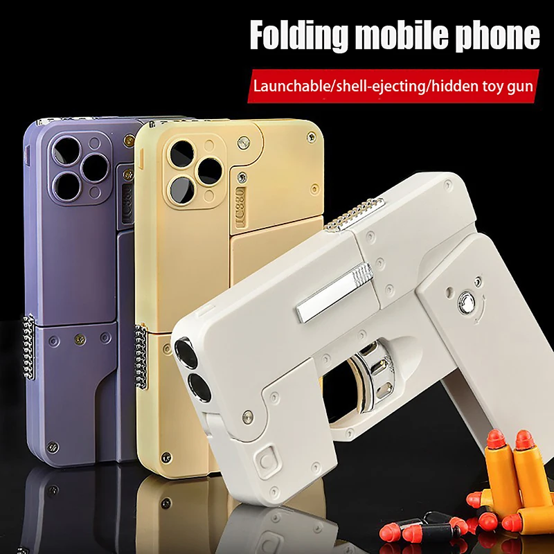 Folding Mobile Phone Soft Bullet Launcher Shell Throwing Child Simulation Toy Gun Model