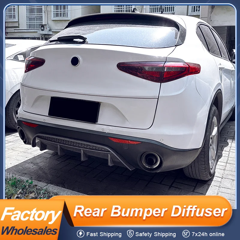 For Alfa Remoe Stelvio 2017 Rear Bumper Diffuser Splitter PP Plastic Black Carbon Color Exterior Upgrade Tuning Accessories