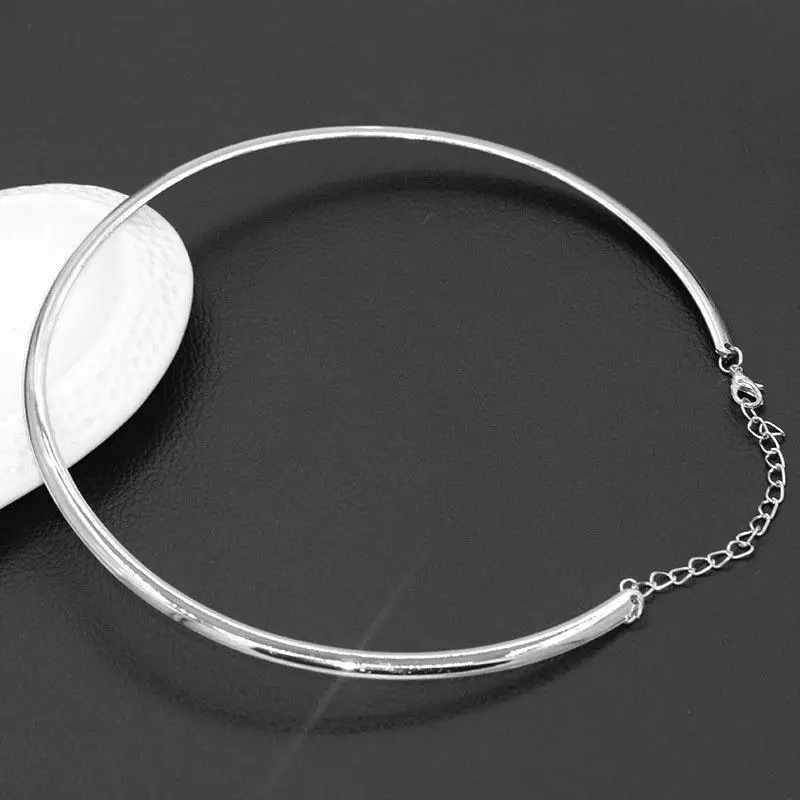 Silver Color Big Circle 304 Stainless Steel Pendant Neck Ring Necklace - Fashionable Torque Statement Jewelry Findings