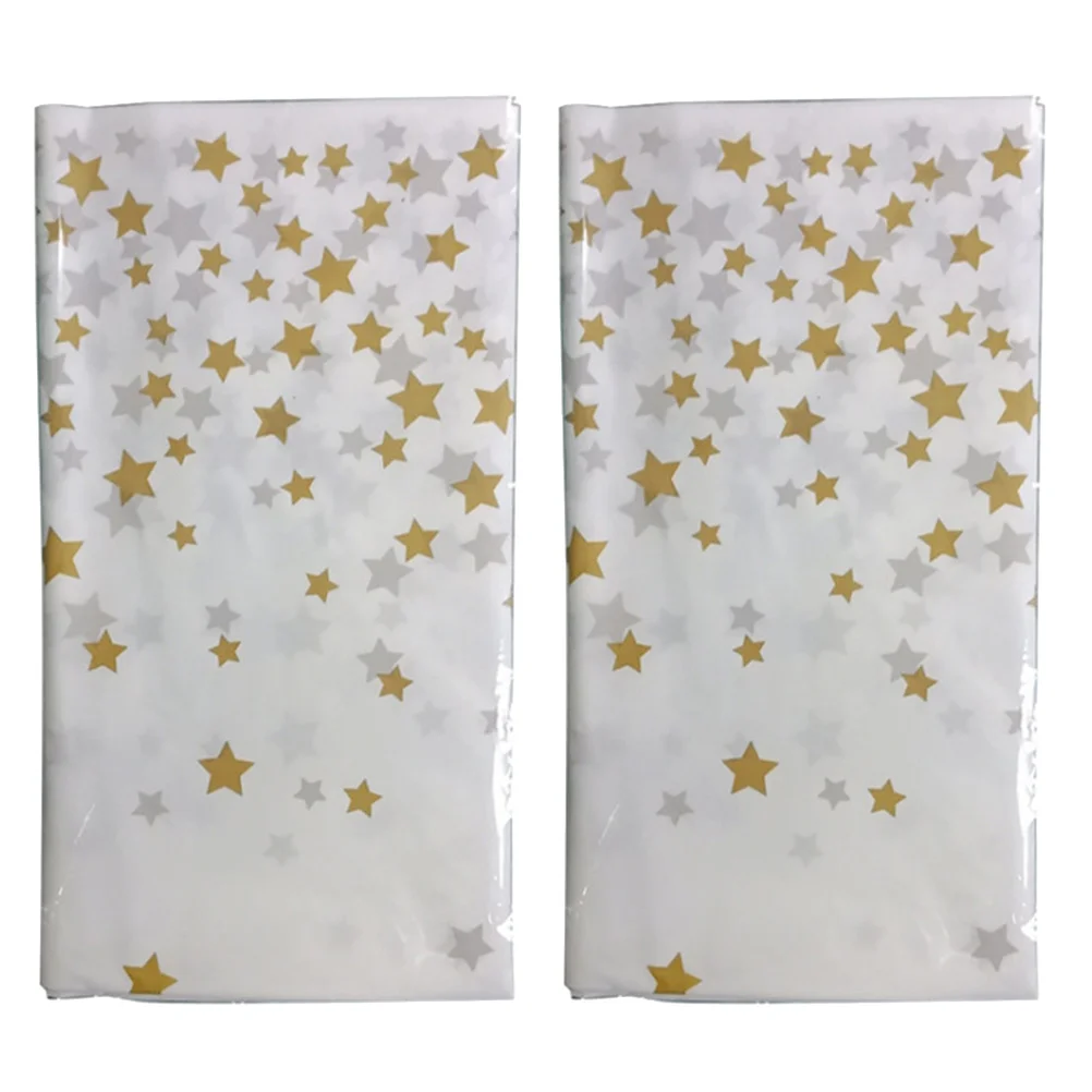 2pcs Golden Star Printing Tablecloth Rectangular Picnic Table Covers Disposable Pentagram Table Decor Party Supplies for Festiva