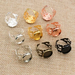 12mm Classic 6 Colors Plated Copper Material Adjustable Ring Settings Base,Fit 12-20mm Glass Cabochons;Ring Bezels
