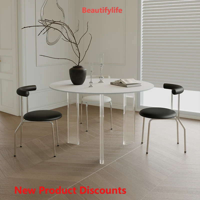 

Stone Plate Small Apartment Home Dining Table Modern Suspension Dining Table Acrylic round