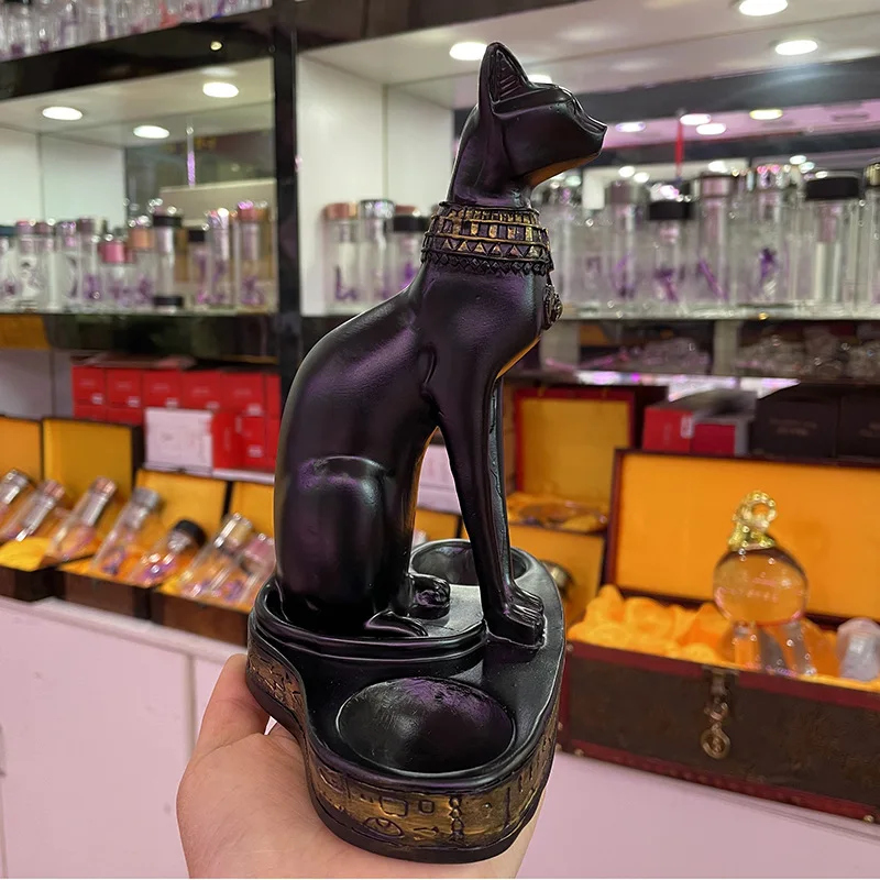 Exotic Style Egyptian Anubis Cat Resin Craft Base Fortune Cat Feng Shui Decoration Item