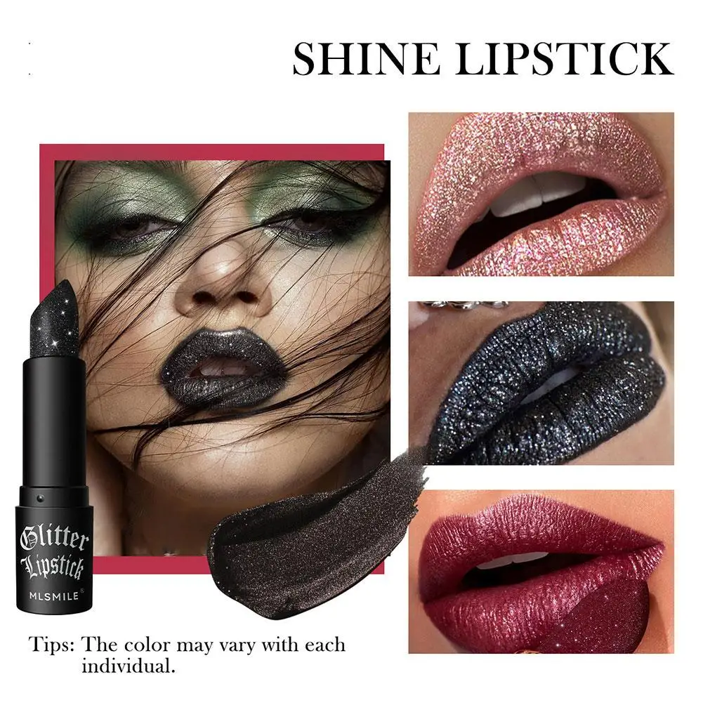 

Glitter Lipstick Waterproof Long Lasting Diamond Pearlescent Makeup Lipgloss Black Lips Lipstick Women Cosmetic P1P4