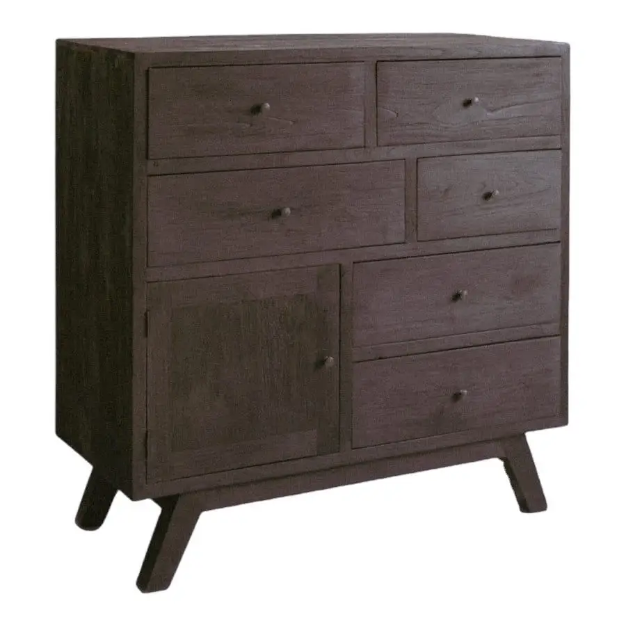 Z DU'S Modern Solid Wood Cabinet With 1 Door And 6 Drawers, Spacious Storage, Stable Four-Leg SupportZ