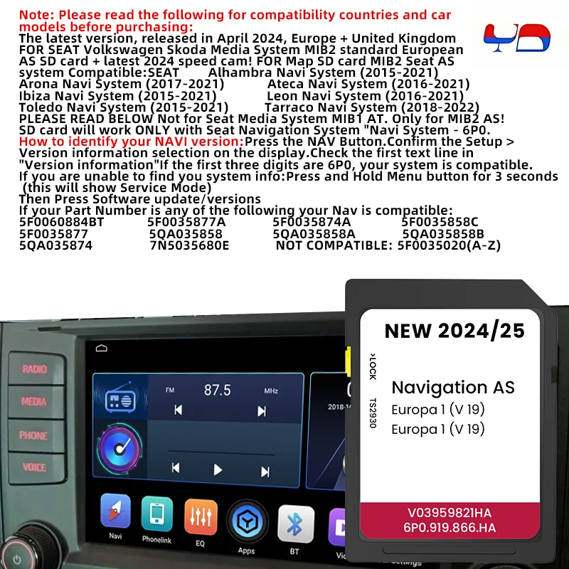 

2024/2025 MIB2 Seat for United Kingdom/Europe AS V19 Car Navigation Map SD Card 32G
