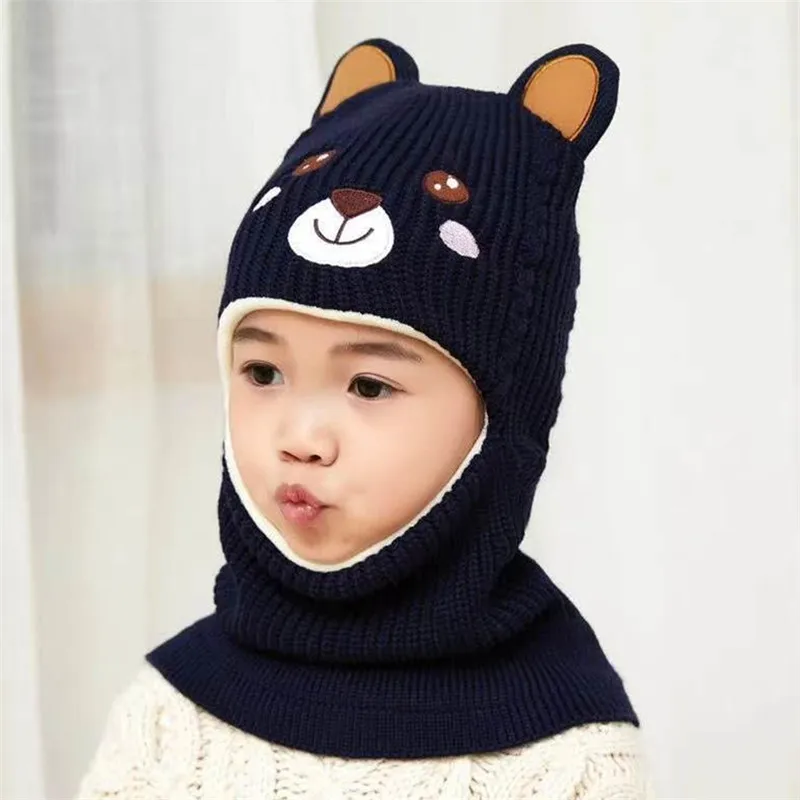 New Cartoon Bear Winter Baby Hat for Boys Plus Velvet Kids Hooded Cap Baby Girls Hat Children Beanie Cap Warm Toddler Bonnets