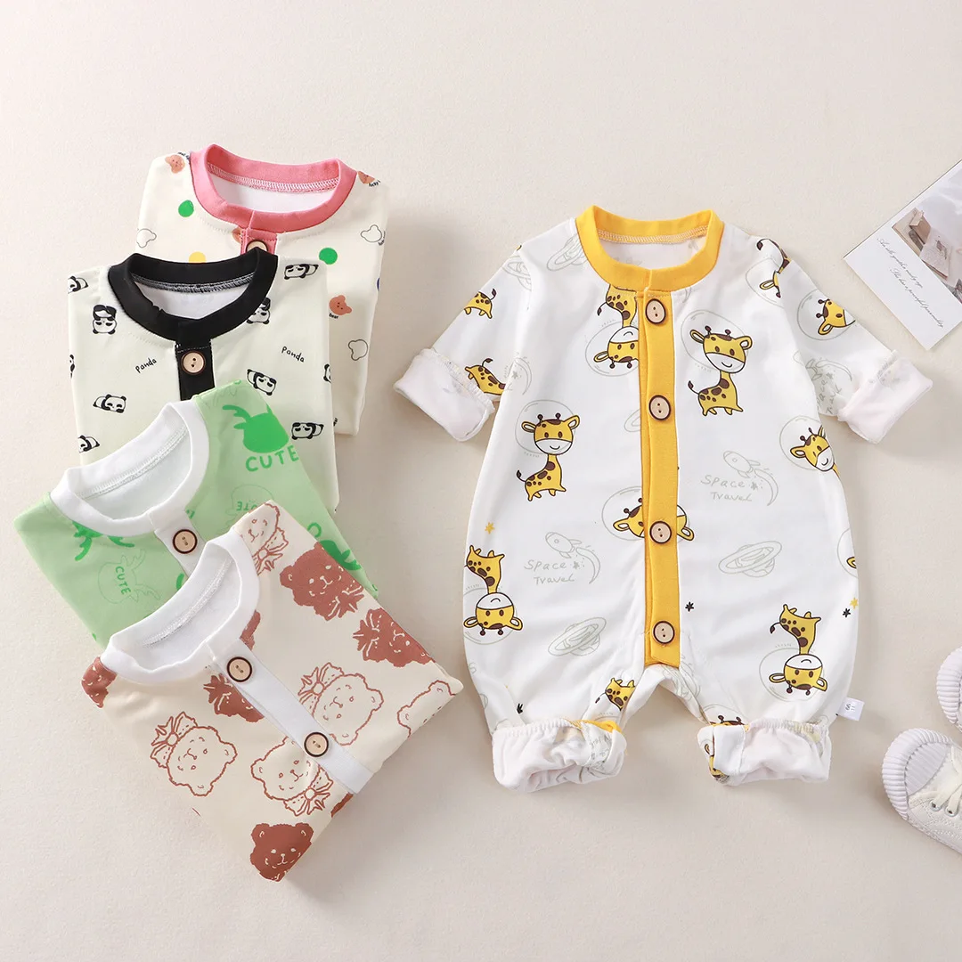 

Spring Autumn Boys and Girls Cute Animal Print Comfortable Casual Long Sleeve Cotton Baby Bodysuit Romper