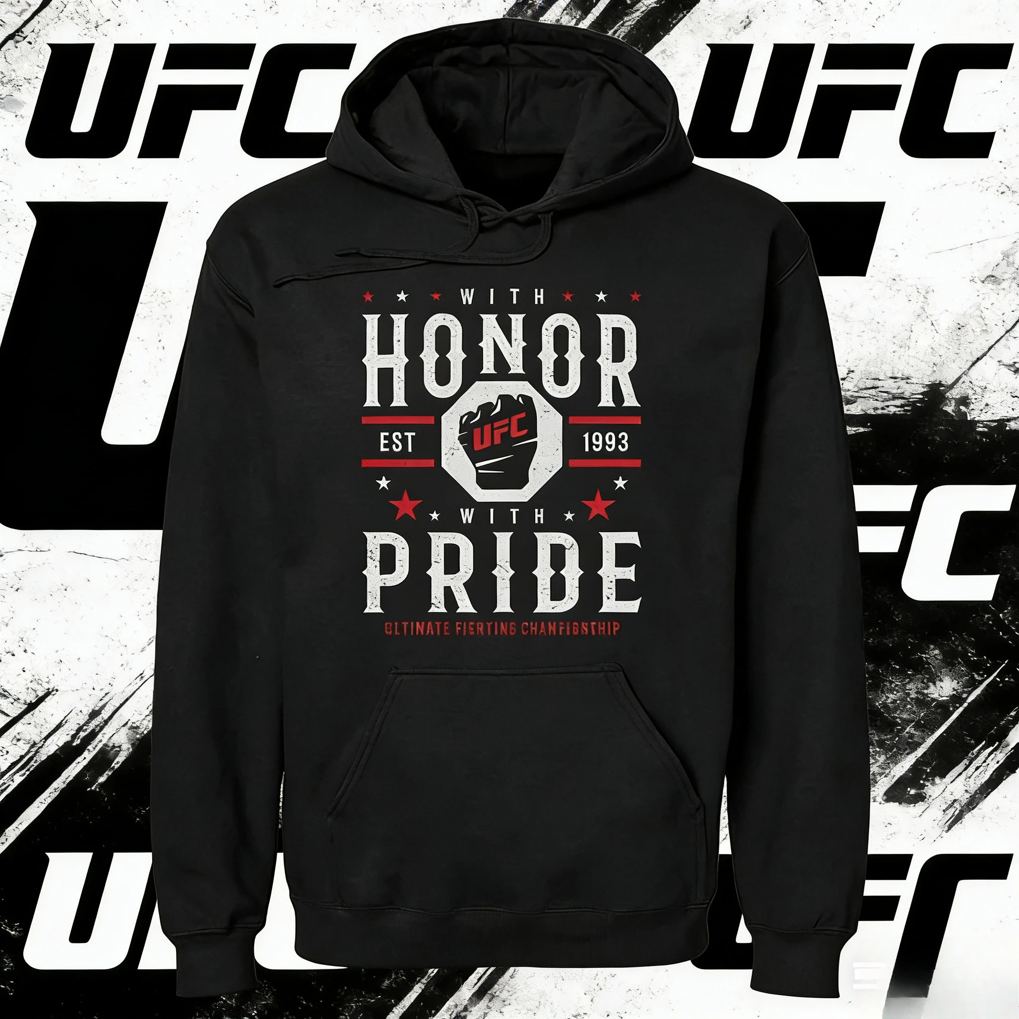 The UFC Classic Logo Themed Black Hooded Sweatshirt for The 2025-26 Autumn and Winter Season Is Suitable for Both Men and Women