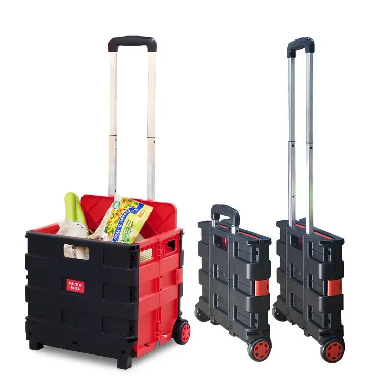 Plastic Folding Trolley Cart Supermarket Shopping Cart Outdoor Shopping Trolley Luggage Folding Trolley Shopping Cart