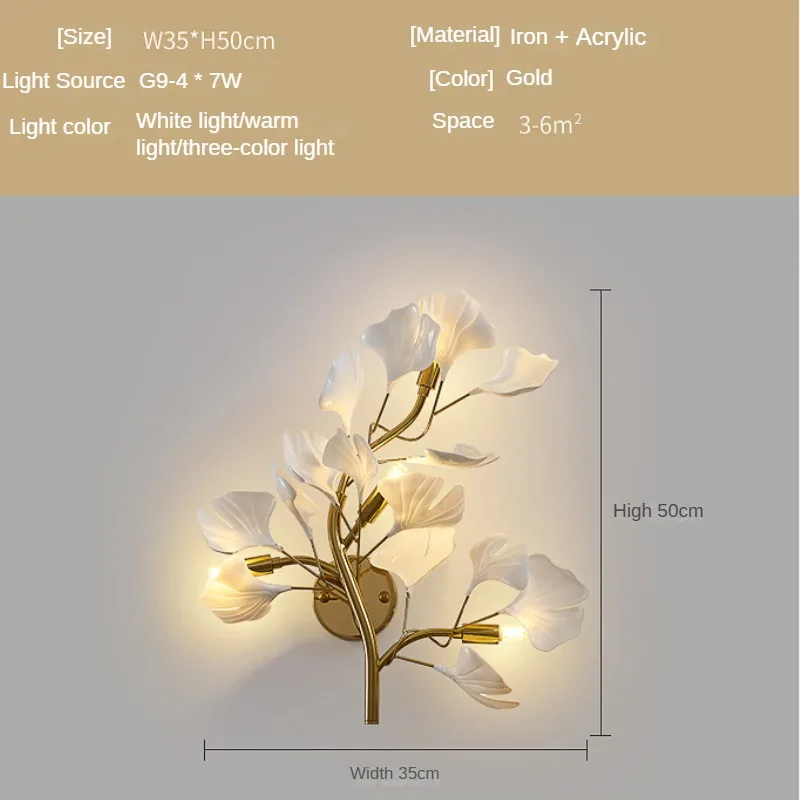 LED Dekoration Ginkgo Blatt Wand Lichter Gold Acryl Luxus Wohnzimmer Sofa Hintergrund Wand Licht Kreative Schlafzimmer Schlafzimmer Licht