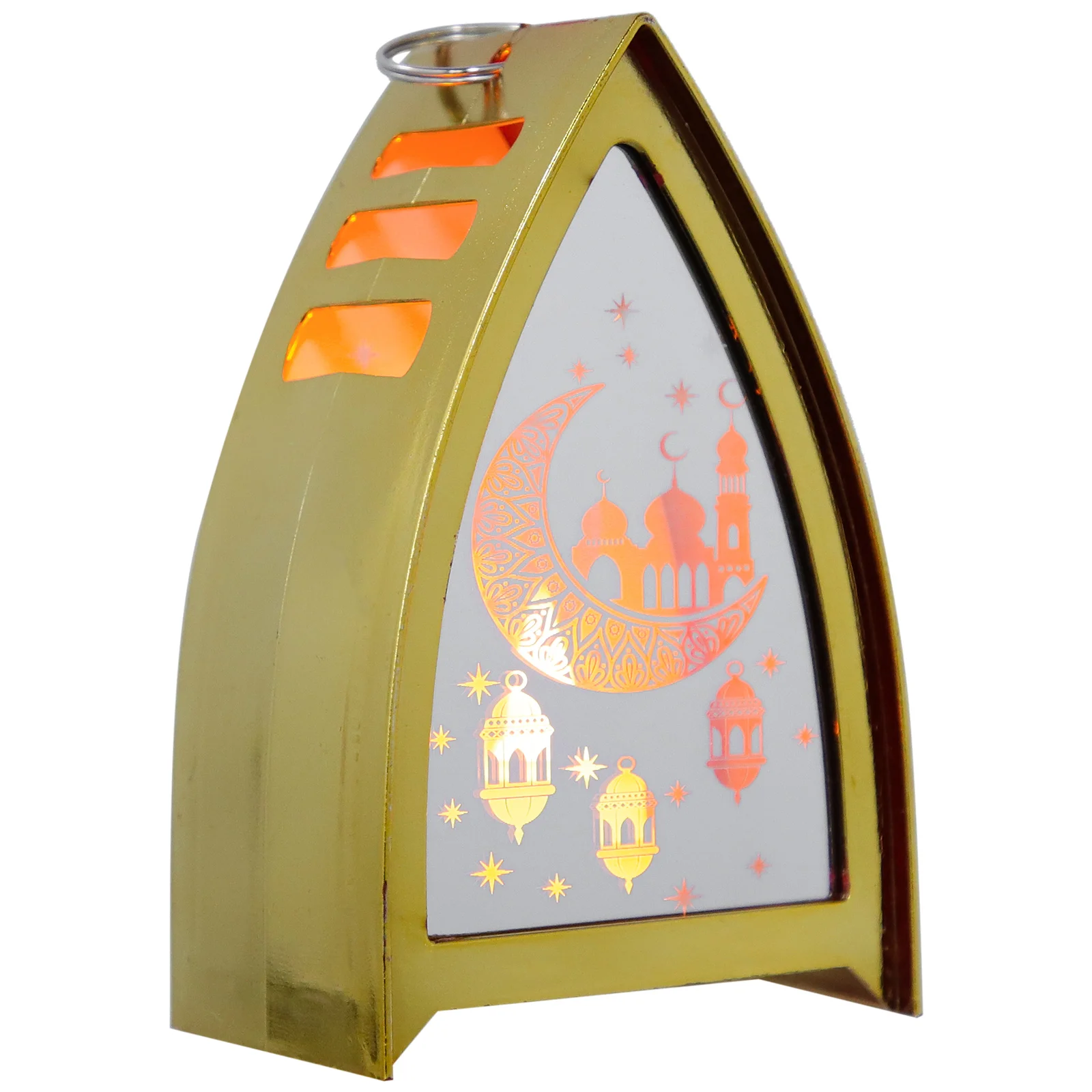 Electronic Lantern Decoration Eid Golden Islamic LED for Home Ramadan Lights Desktop Glass Plastic Lamp Decorations