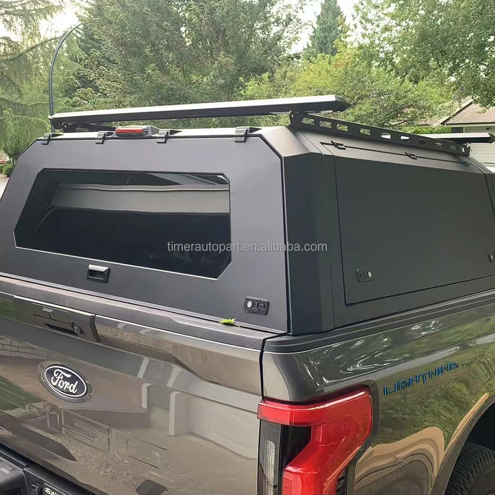 F150 5.5ft Truck Bed Cap Waterproof Steel Heavy du ty Hard Camper Shell Pickup Truck Cap Topper Canopy with Cross Bars