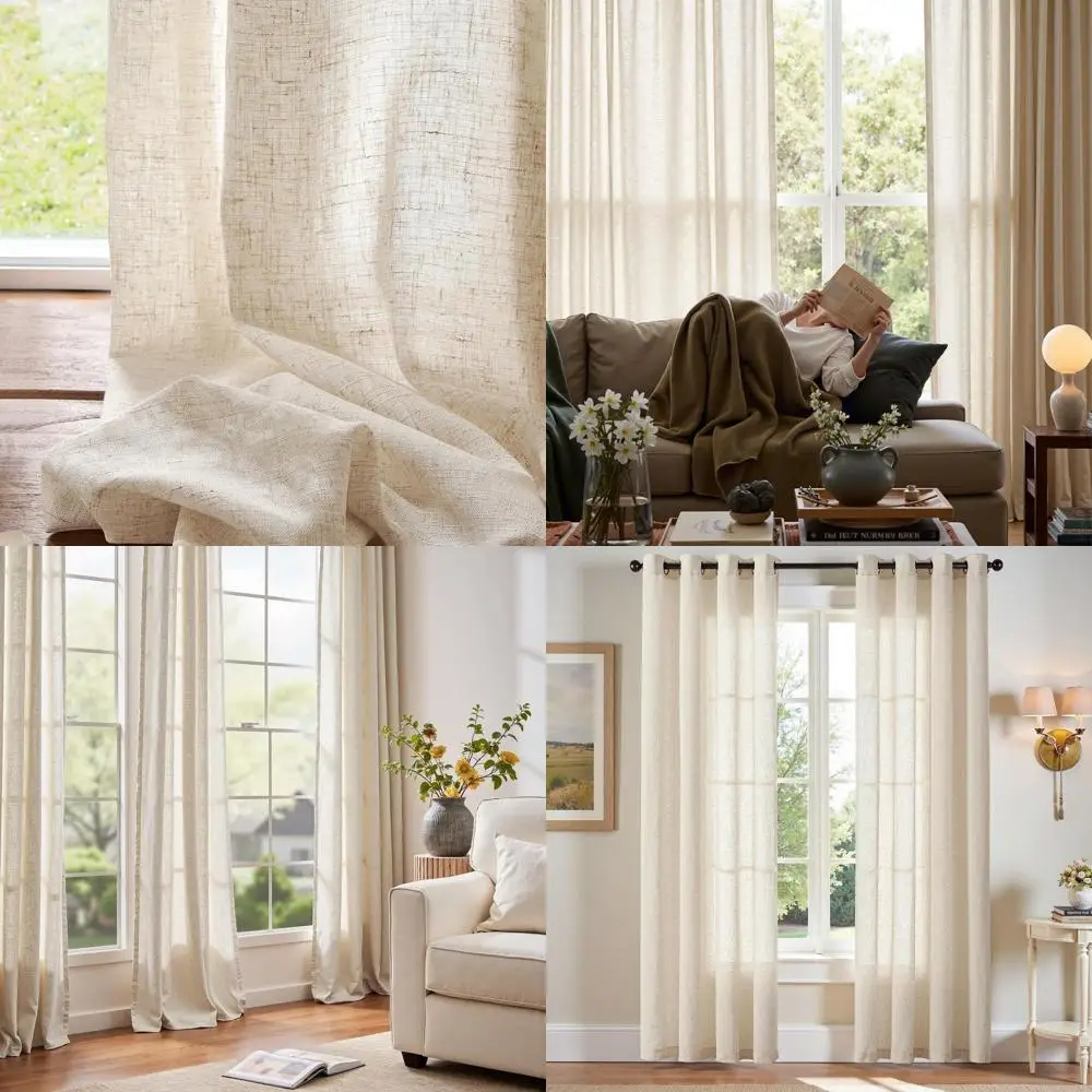 

Natural Linen Semi-Sheer Grommet Curtains 84 for Living Room, Bedroom, and Dining Room - Light Filtering Neutral Panels