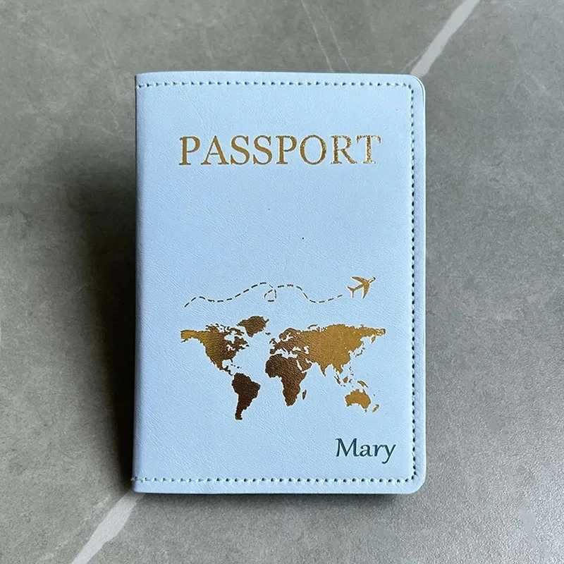 Nome de passaporte personalizado com padrão de mapa mundi, capa protetora para cartão de crédito de viagem, id e documento, porta-passaporte