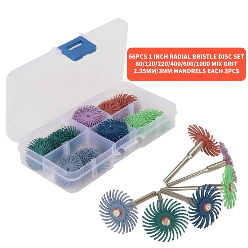 

ABYN-66 PCS 1 Inch Radial Bristle Disc Kit As Shown Plastic Detail Abrasive Brush For Jewelry Wood Polishing