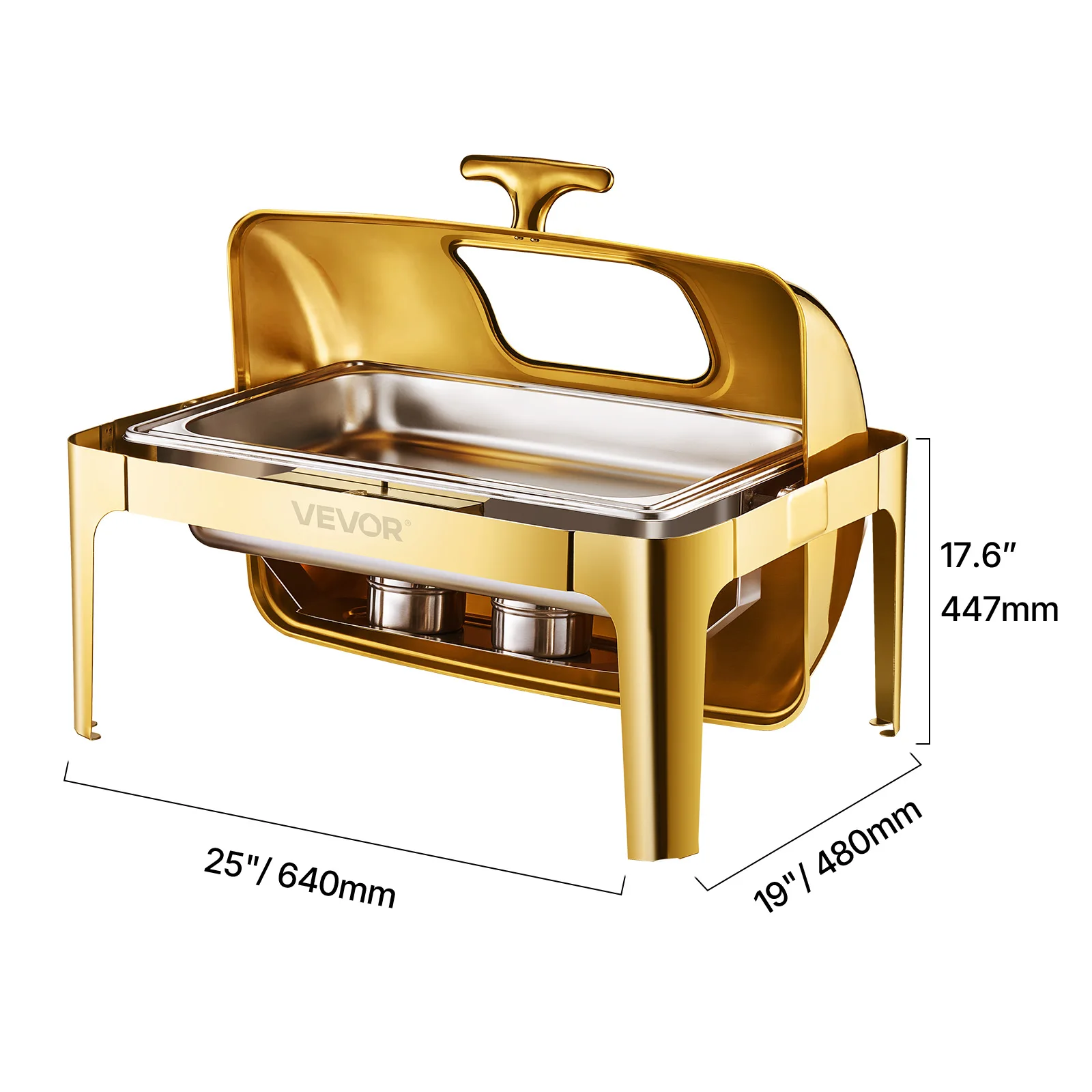 SucceBuy 9Qt Roll Top Chafing Dish Buffet RVS Chafer met Full Size Pan Zichtbaar Deksel Rechthoek Catering Warmer Server
