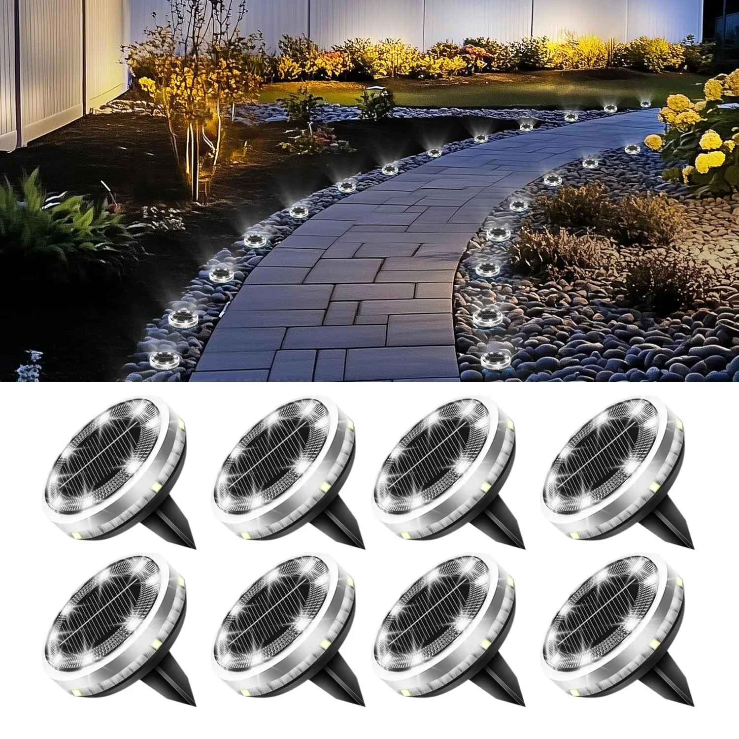 Solar Garden Lights Outdoor 8 LEDs 6500K Underground Lamp With Side Light Spotlight Waterproof For Landscape Lawn Decor