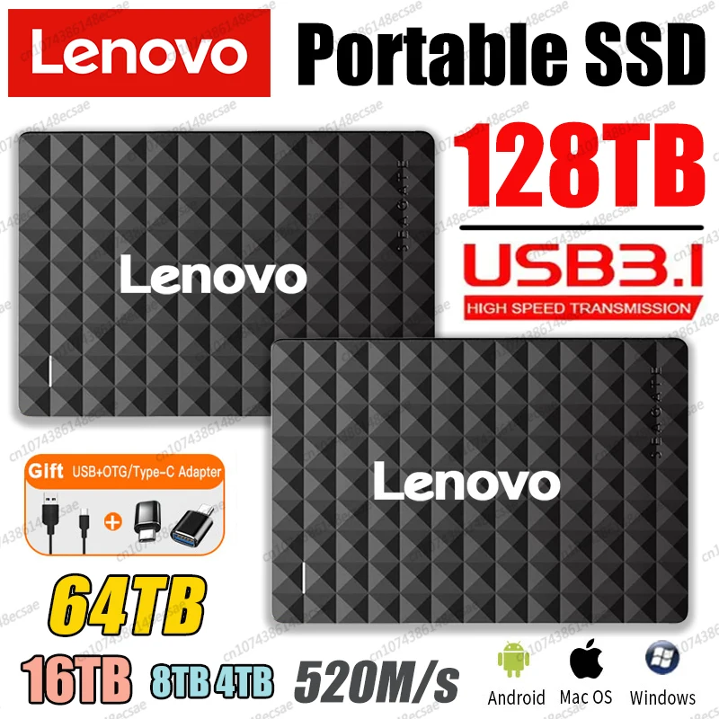 Lenovo Original External Hard Drive 1TB 2TB Portable SSD USB 3.1 External Hard Disk Mobile Solid State Drive For Laptops/MAC/PC