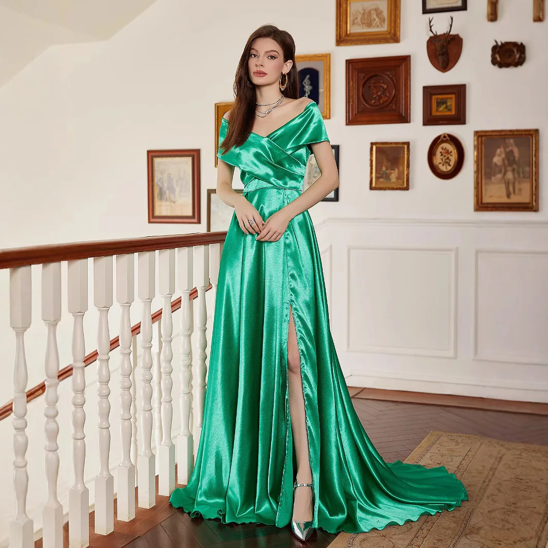 

Evening Gown, Long Gown, Elegant Banquet, Trailing Party, Slit Gown Knitted 2025 Summer Dress Robe Vestido Women