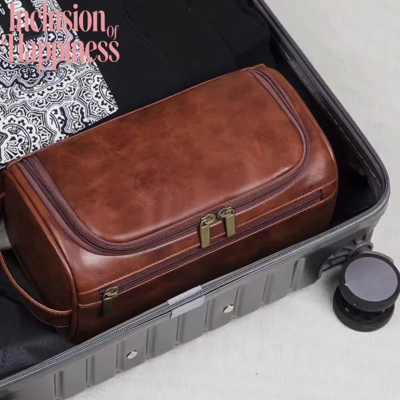 

Сумка для ухода за собой из искусственной кожи для мужчин и женщин, портативная, вместительная, в европейском и американском ретро-стиле