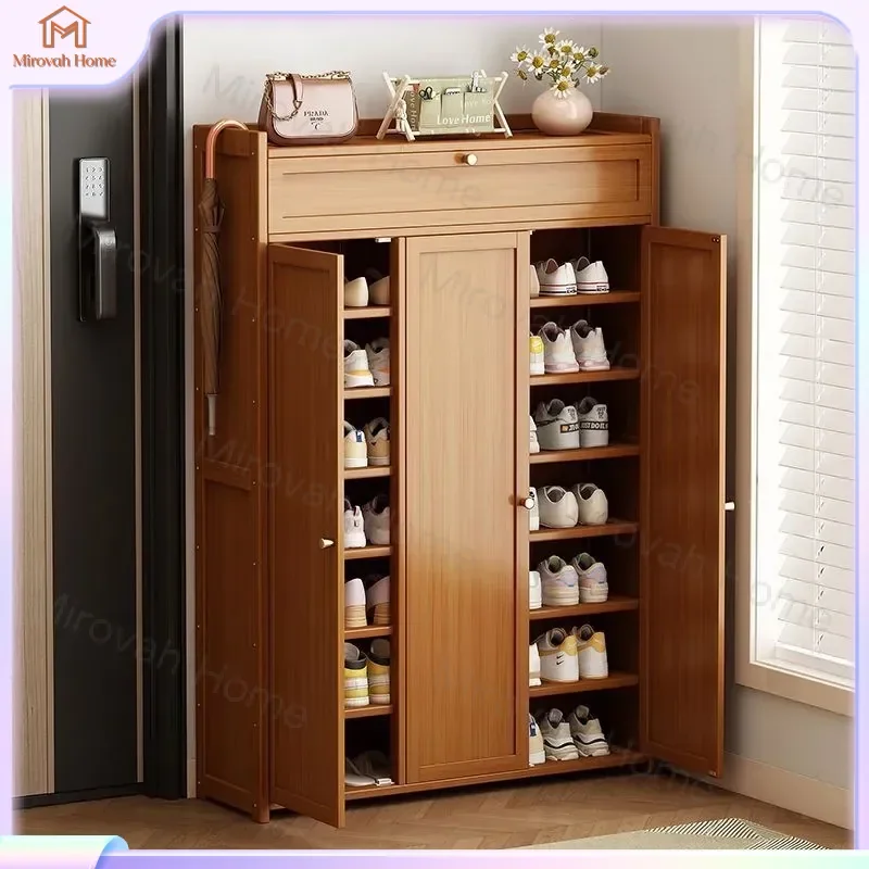 For Door Shoe Cabinet Multi Layer Large Capacity Storage Rack Household Solid Wood Simple Modern Dust Proof Organizer Shelf