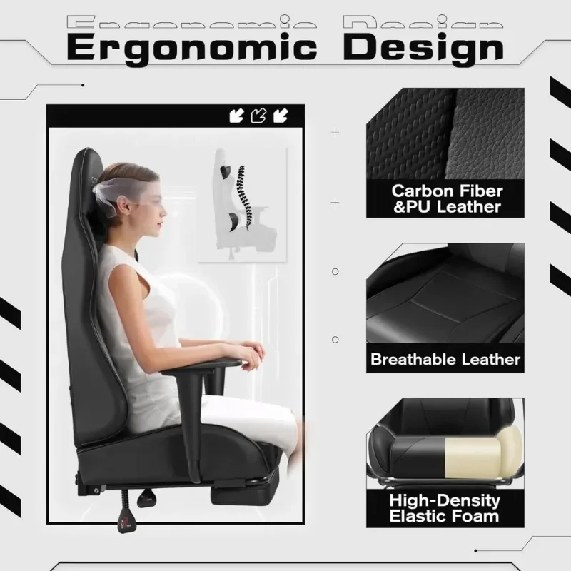 Gaming Chairs, Computer Chair with Footrest and Massage Lumbar Support, Height Adjustable Game Chair with Headrest and Swivel