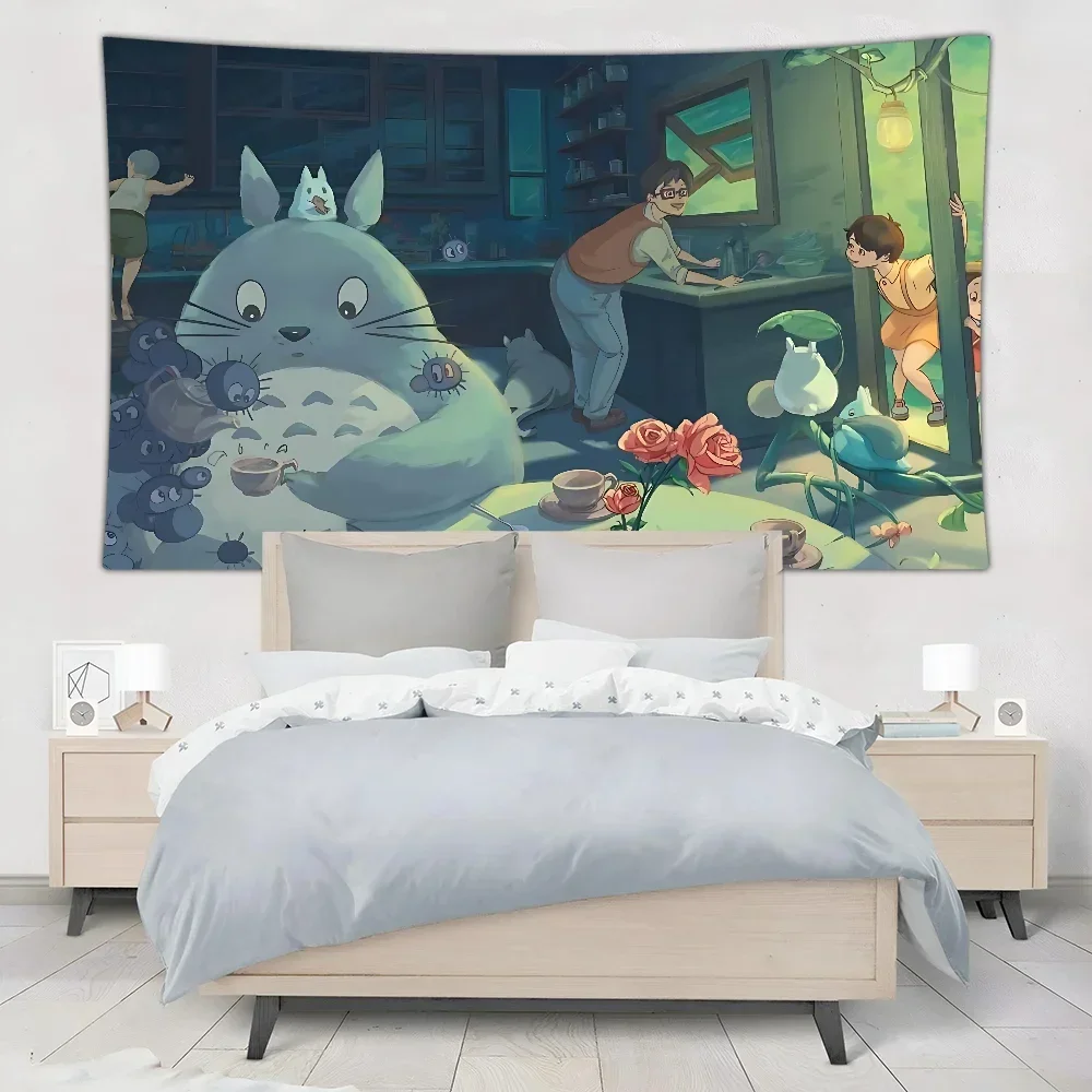 Hayao-Miyazaki Anime Poster Retro Prints-Totoroes Tapestry Wall Hanging Tapestry Deco Blanket Curtain Hanging Living Room Decor