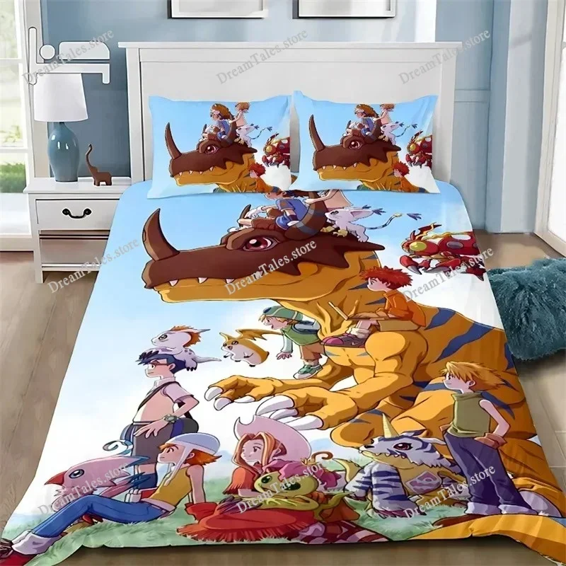 Cartoon Cover Pillowcase Bedding Set D-DigimonS Greymons Adult Boy Girl Bedroom Decoration Children Single Double Large Size029