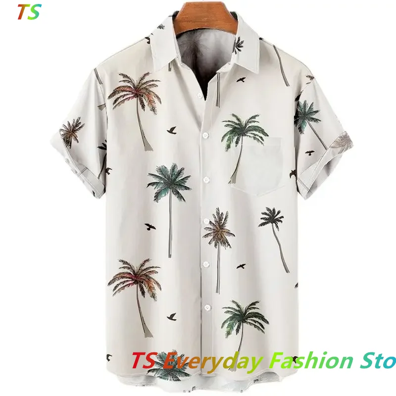 Harajuku Feather Hawaiian Men\'s Shirt Top Printed Men Short Sleeve Casual White Street Summer Beach Shirts For Men Clothing