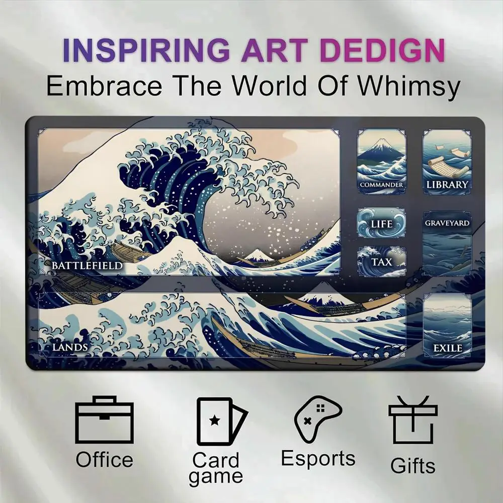 Great Wave Off Kanagawa Desk Mat Large Mouse Pad Rubber Anti-Slip Desk Pad Edge Locking Office Mat Gaming Mats PC Accessories