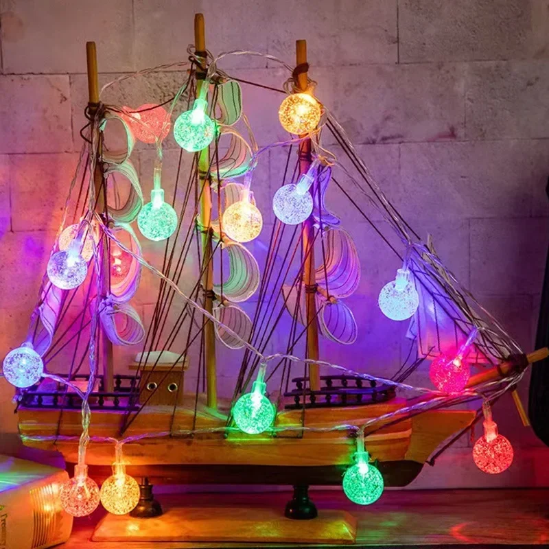 LED كريستال الكرة جارلاند سلسلة أضواء فلاش داخلي عطلة مصباح بطارية تعمل
