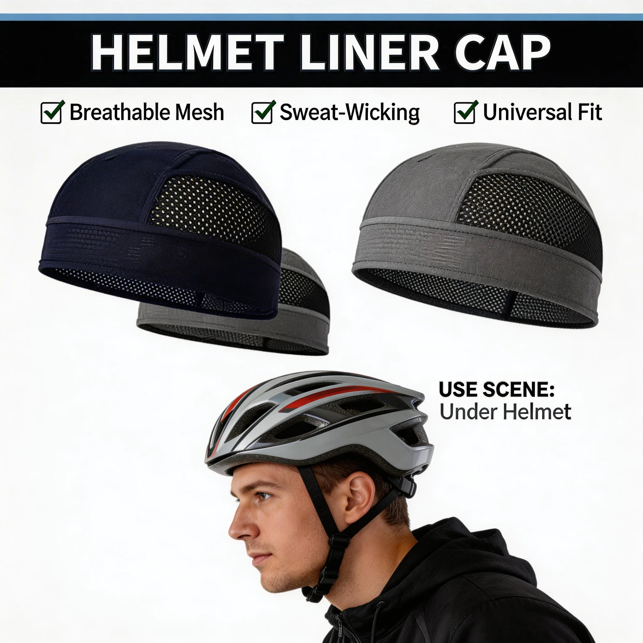 

1pcs Motorcycle Helmet Inner Cap Quick Dry Breathable Mesh Under Helmet Beanie UV Protection Sun Block For Motocross Racing