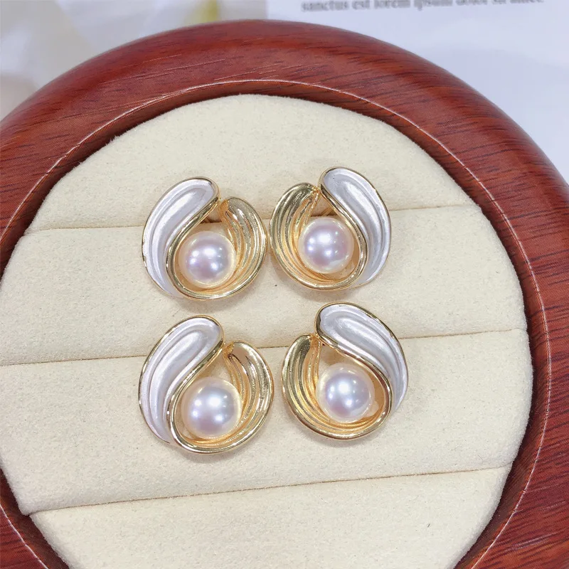 

Elegant Big Fresh Water Pearl Earring set 18K gold Plated French Style earrings for women