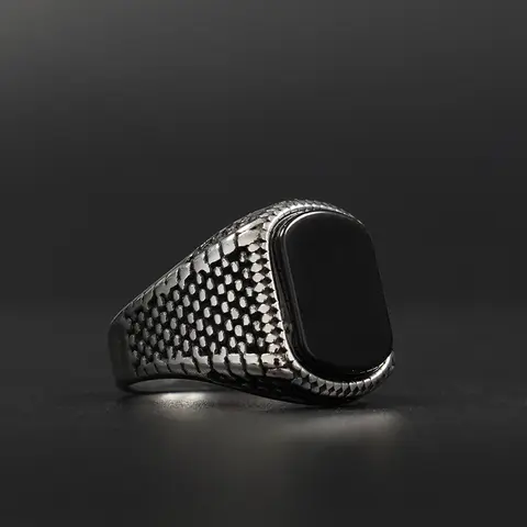 पीस मिनिमलिस्ट टाइटेनियम स्टील ओनिक्स टाइगर आइज़ फ़िरोज़ा रिंग, पुरुषों के लिए रेट्रो ओवल नेचुरल स्टोन रिंग फैशन 316L स्टेनलेस स्टील R 10 best sales फ़िरोज़ा घड़ी - №9