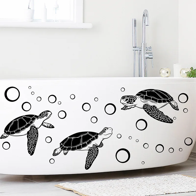 Cartoon Turtle Bubbles Wall Sticker For Bathroom Bathtub Decoration Wallpaper Kids Bedroom Decor