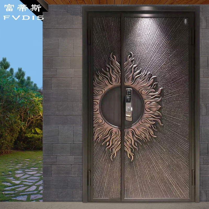 

Explosion-proof villa door Cast aluminum door double opening Chinese modern child door entry door Household copper door security