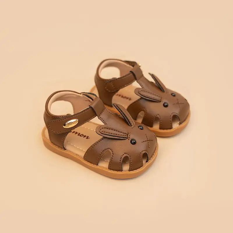 Toddler Girls Cartoon Cute Princess Soft Leather Sandals 2026 Summer New Closed Toe Perforated Soft Sole