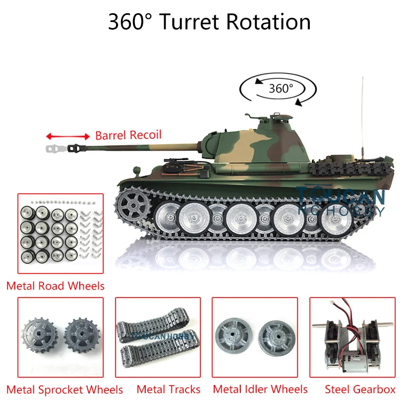 US Stock Henglong Panther G RTR RC Tank 3879 1/16 7.0 Customized Metal Tracks Wheels High Quality Replica Toy Collectors Panzer