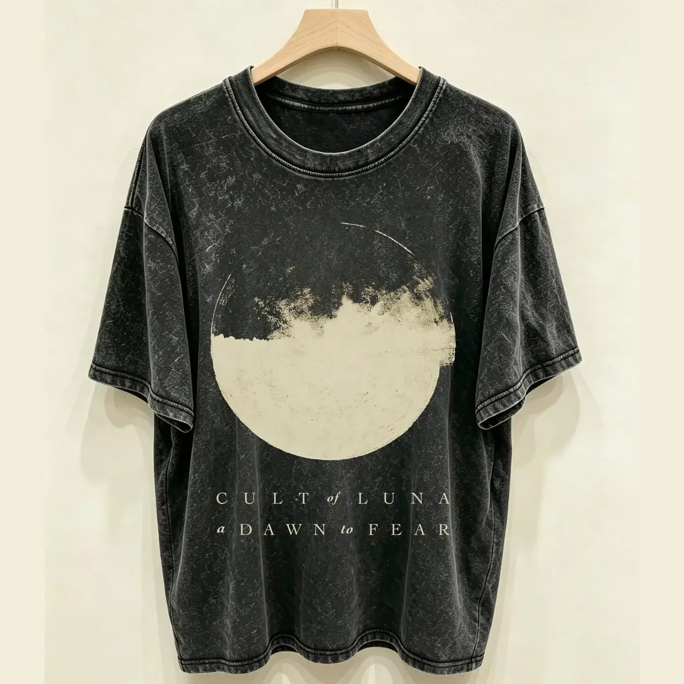 washed T Shirt cult of luna dawn fear black vintage Washed homme Breathable streetwear Versatile fashion Slightly Soft