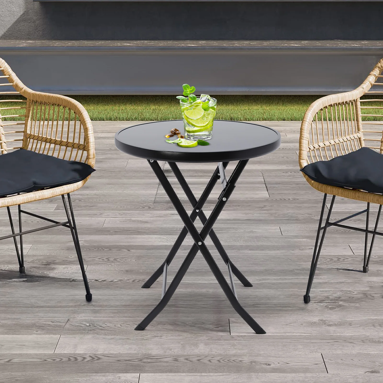 

Outdoor Side Table, 23in Round Folding Coffee Desk 265lbs Load Small Side Cocktail Event Garden Banquet Table for Party Patio