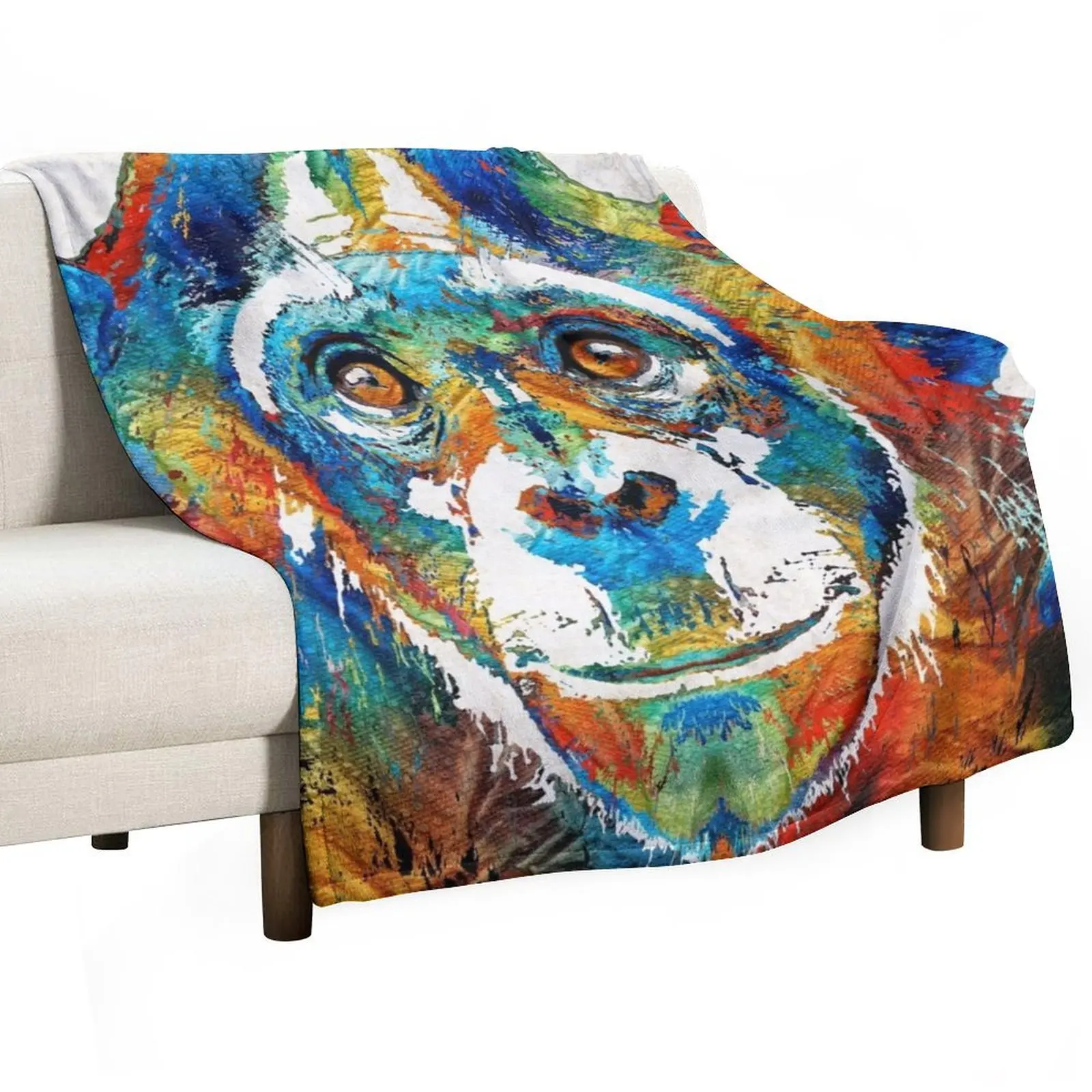 Colorful Chimp Art - Monkey Business - By Sharon Cummings Throw Blanket Custom Sofa Thermals For Travel Single Cute Blankets