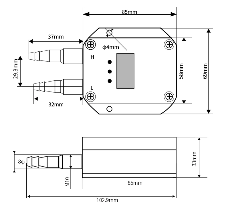 Luft Wind Differenzdrucksensor Sender 100pa 1Kpa 4-20mA Differenzdrucksender 0-50pa 0-100pa 0-500pa – Detail 5