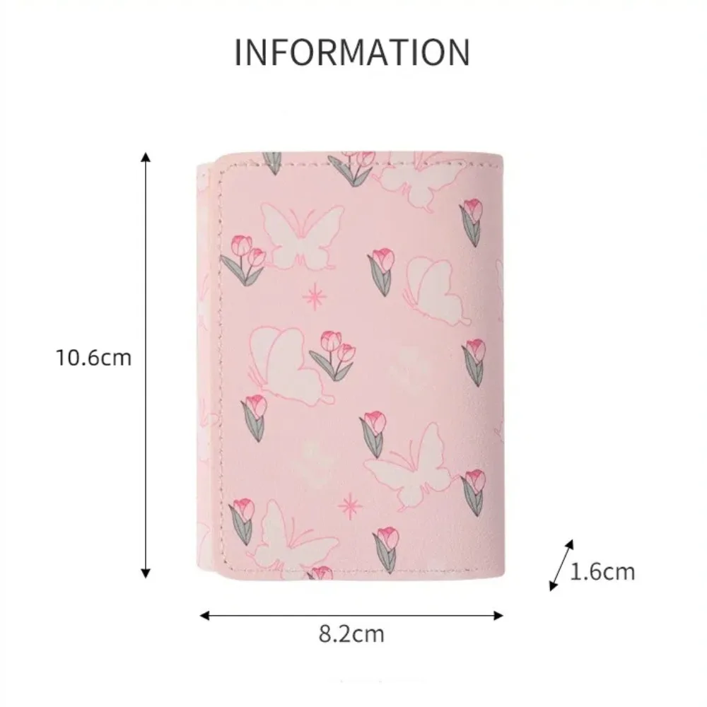 Cute Korean Style Wallet Women Sweet Pink Color Floral Bow Purse Card Wallet for Girl Portable Travel Cash Coin Photocard Bag