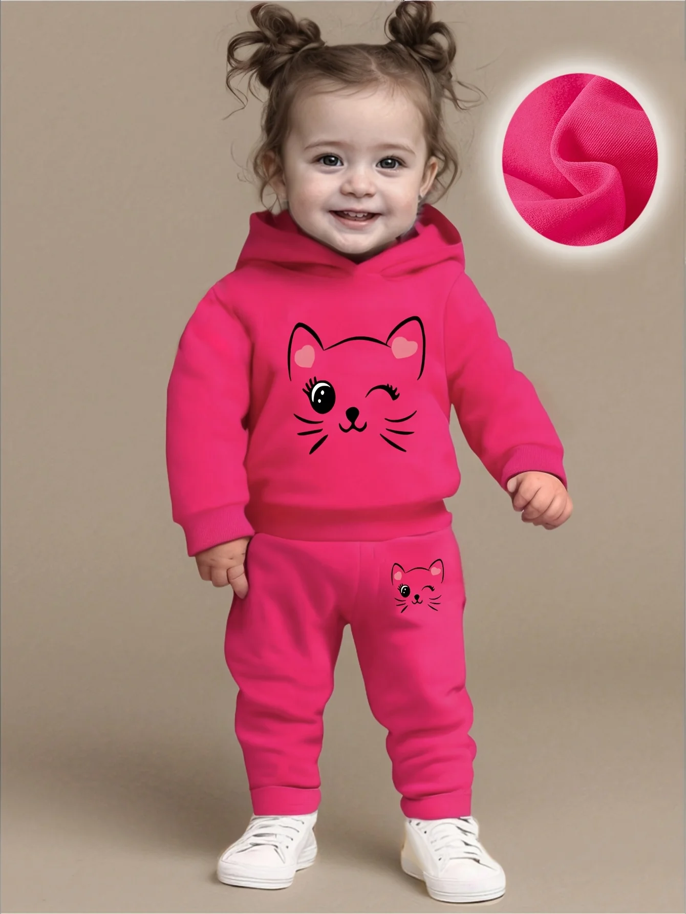 سويت شيرت بغطاء للرأس من الصوف بأكمام طويلة على شكل قطة من Girlcute لحديثي الولادة، طقم سراويل طويلة رياضية غير رسمية